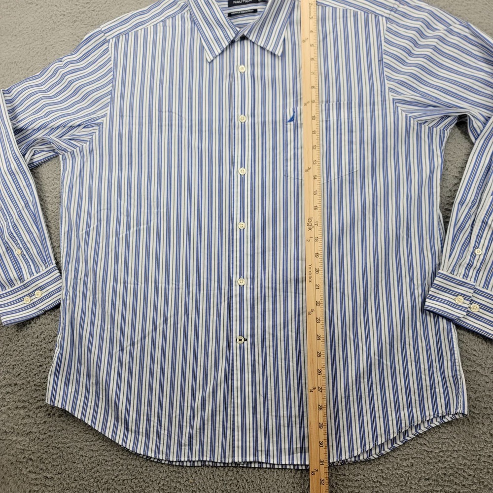 Nautica Shirt Mens XL Blue Black White Striped Casual Classic Button Up - Picture 8 of 11